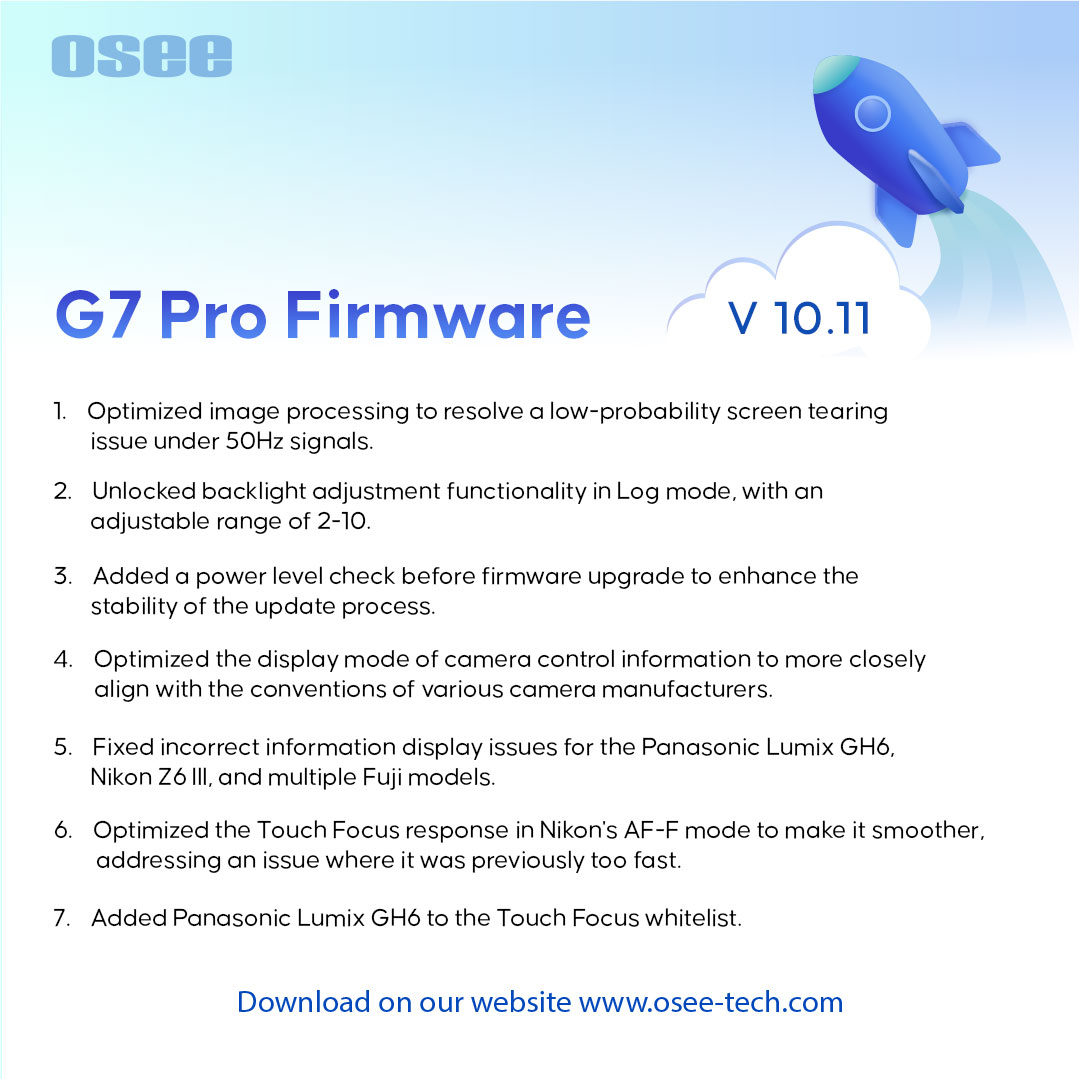 osee_tech's tweet image. 📢 𝐅𝐢𝐫𝐦𝐰𝐚𝐫𝐞 𝐔𝐩𝐝𝐚𝐭𝐞 𝐀𝐥𝐞𝐫𝐭 – 𝐆𝟕 𝐏𝐫𝐨 𝐕𝟏𝟎.𝟏𝟏 𝐍𝐨𝐰 𝐀𝐯𝐚𝐢𝐥𝐚𝐛𝐥𝐞!
We’re excited to announce the release of 𝐅𝐢𝐫𝐦𝐰𝐚𝐫𝐞 𝐕𝐞𝐫𝐬𝐢𝐨𝐧 𝟏𝟎.𝟏𝟏 (𝐁𝐮𝐢𝐥𝐝 𝐈𝐧𝐟𝐨: 𝟎𝟎𝟎𝟔.𝟎𝟎𝟐𝟏.𝟎𝟑) for the Osee G7 Pro monitor!
.
.
#FirmwareUpdate
