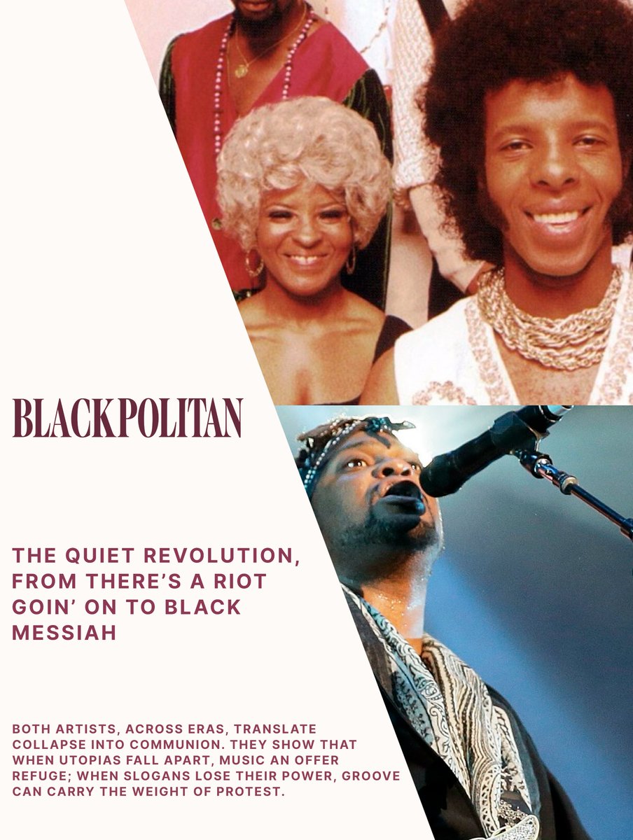 Both artists, across eras, translate collapse into communion. They show that when utopias fall apart, music can offer refuge; when slogans lose their power, groove can carry the weight of protest. 

More: shatterthestandards.com/p/the-quiet-re…