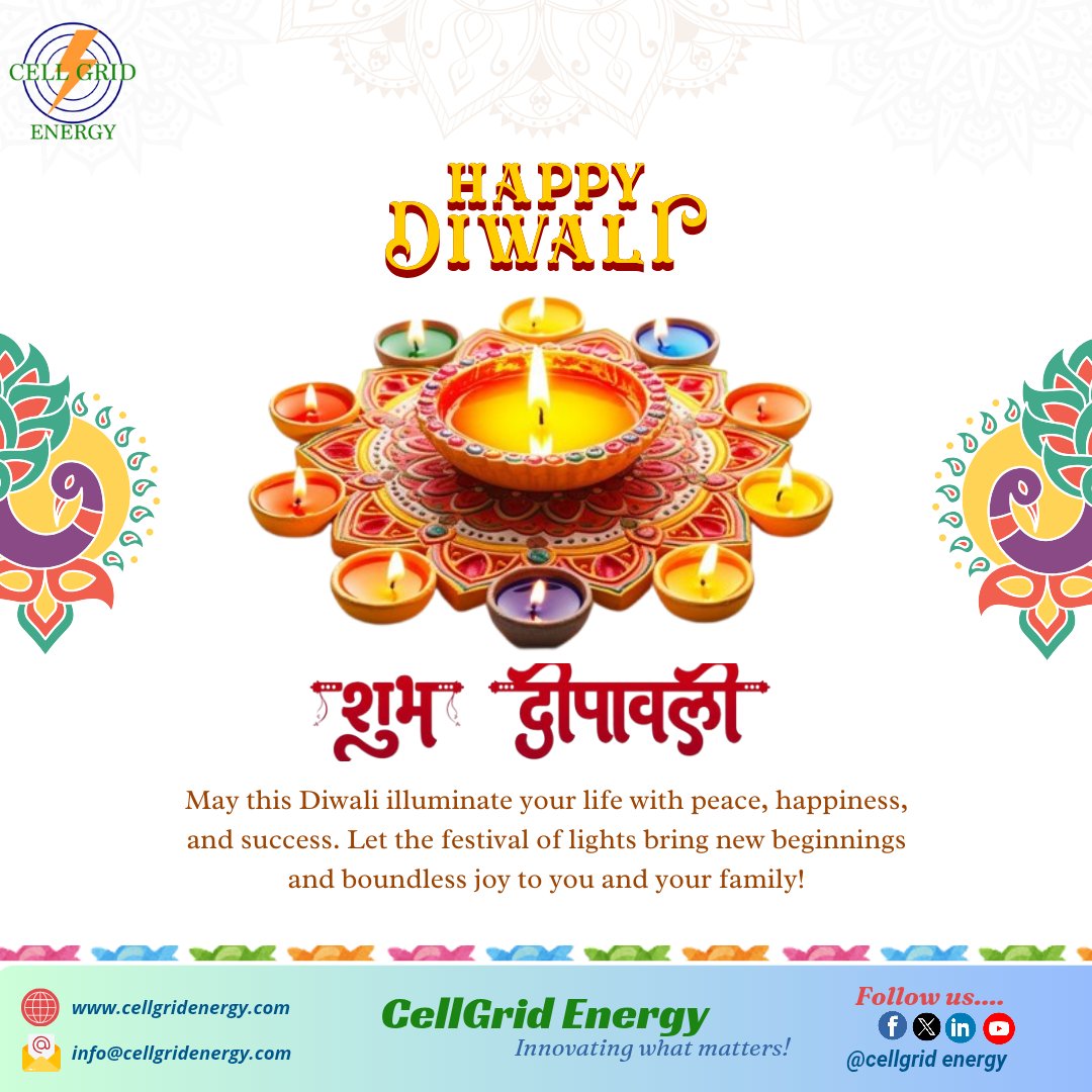 Cell_Grid's tweet image. 🪔 May this Diwali illuminate your life with peace, happiness, and success. Let the festival of lights bring new beginnings and boundless joy to you and your family! ✨
#HappyDiwali #दीपावली #Deepotsav2025