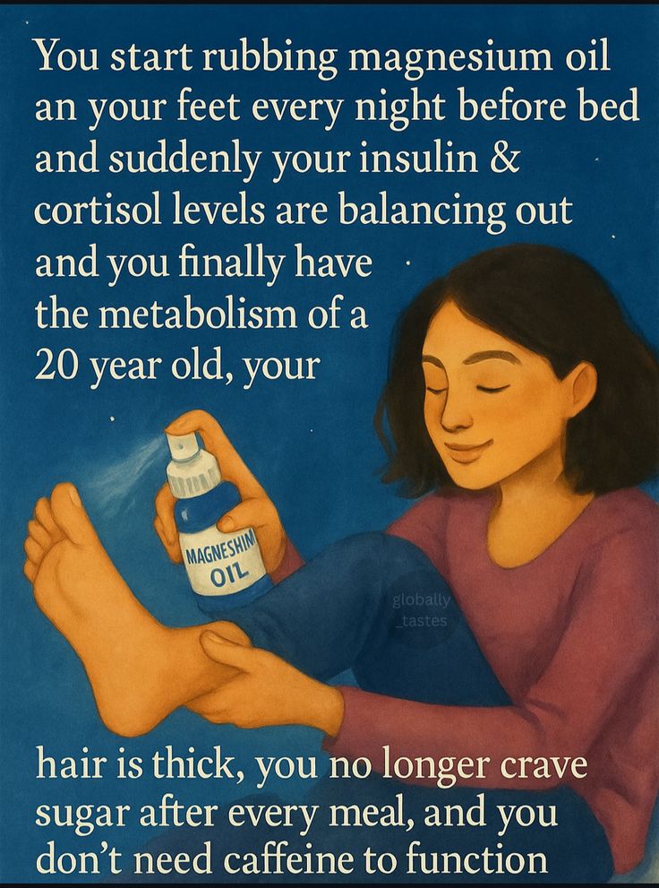 BarbaraOneillAU's tweet image. 🔥 Magnesium Oil Trick Most People Don’t Know About 🔥
Rub a few sprays of magnesium oil on your feet before bed — and watch what happens:
✨ Balanced insulin & cortisol
⚡ A faster, youthful metabolism
💆♂️ No more sugar cravings or caffeine dependence
💤 Thicker hair & deeper…