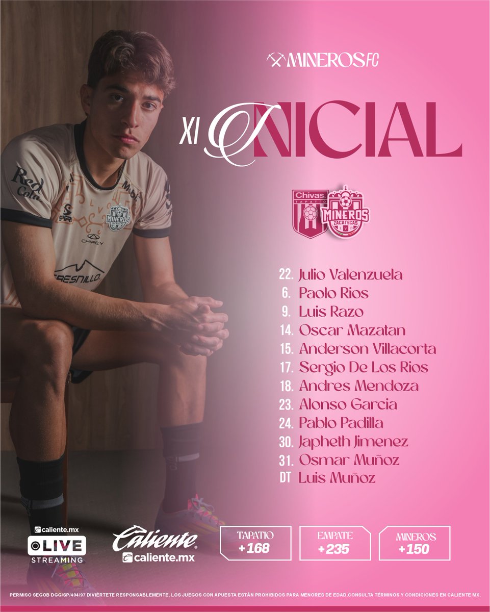 ⛏️🇱🇻 Nuestro  𝐗𝐈 𝐌𝐈𝐍𝐄𝐑𝐎:

🏟️ <a href="/EstadioAKRON/">Estadio AKRON</a> 
🆚 <a href="/TapatioCD/">Cantera Rojiblanca</a> 
⏱️ 5:00 p.m.

Métele a Mineros en <a href="/calientesports/">Caliente Sports</a> , juega y disfruta el partido en vivo GRATIS por Caliente.mx

📲 bit.ly/3SUcXN4


#MásAcciónMásDiversión