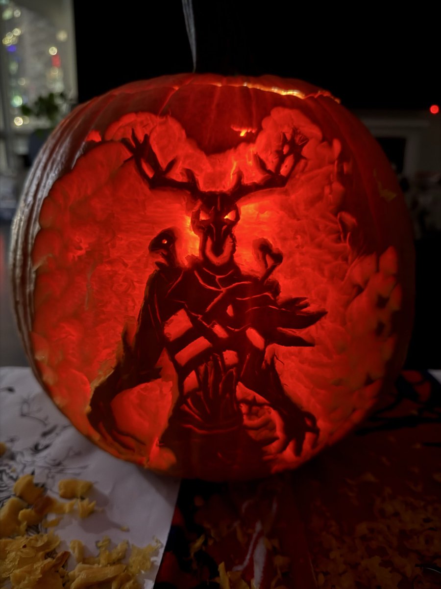 Didn’t exactly finish, but my wrist and elbow need a break 😅 <a href="/thewitcher/">The Witcher</a> #Witcher #pumpkincarving #leshy
