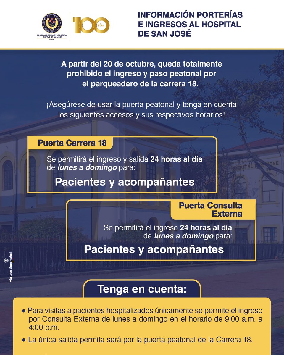 Información Importante para pacientes y acompañantes y visitantes #HospitaldeSanJosé #CuidamosPersonas