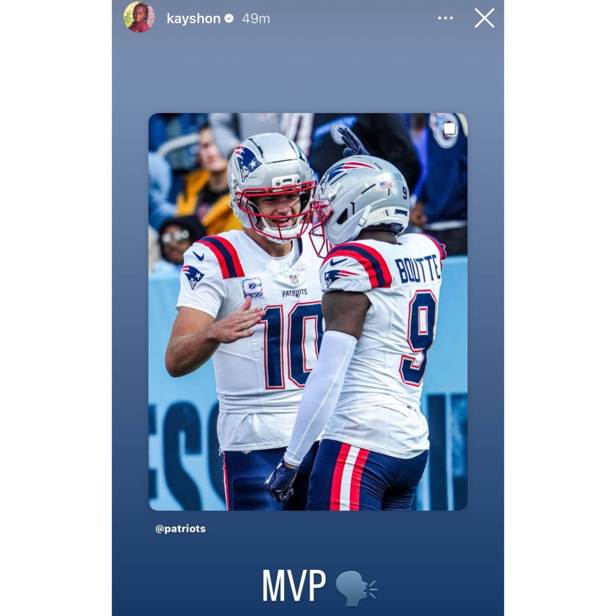 ProphetXBoston's tweet photo. Kayshon Boutte calls his QB MVP 🫶🏼

DRAKE MAYE MVP CAMPAIGN CONTINUES https://t.co/WECcBN4ytD