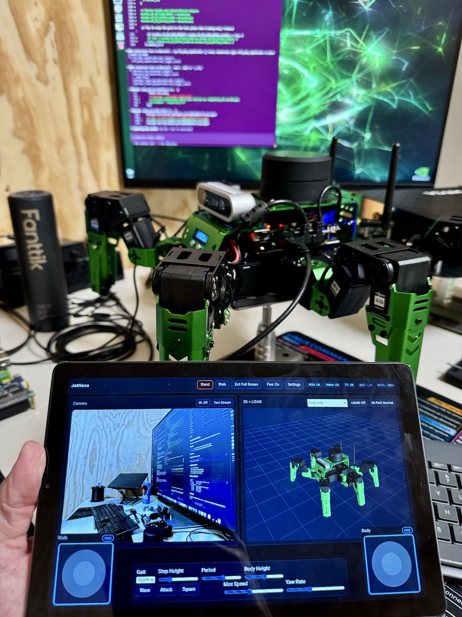 building a simple teleop gui for the hexapod robot. 

runs in a web browser on my tablet and is very responsive.