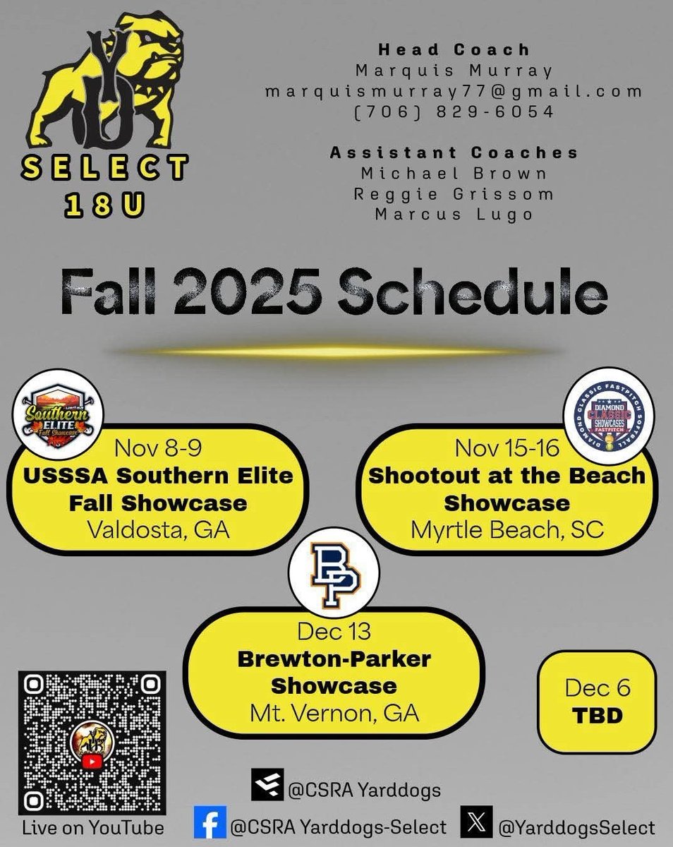 Caiden15Wilson's tweet image. 🚨 My senior Fall Softball schedule with @YarddogsSelect! After a dedicated off-season of training, I’m ready to showcase my skills. Let’s make this season great! 💪🏽🔥
#Softball #SeniorYear #Uncommitted @scstatesb @HBCUSoftball  @NccuSoftball @BCUsoftball 
@scstatesb…