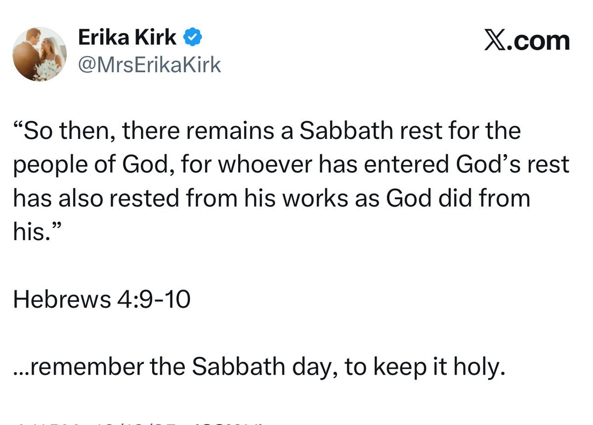 TNTJohn1717's tweet image. 🚨‼️Erika, you just quoted Hebrews 4:9-10 like a Seventh-Day Adventist trying to drag a Gentile back under Moses. That “Sabbath rest” isn’t Saturday—it’s salvation. The whole passage is talking about resting in Christ, not resting on the couch. When a believer gets saved, he…