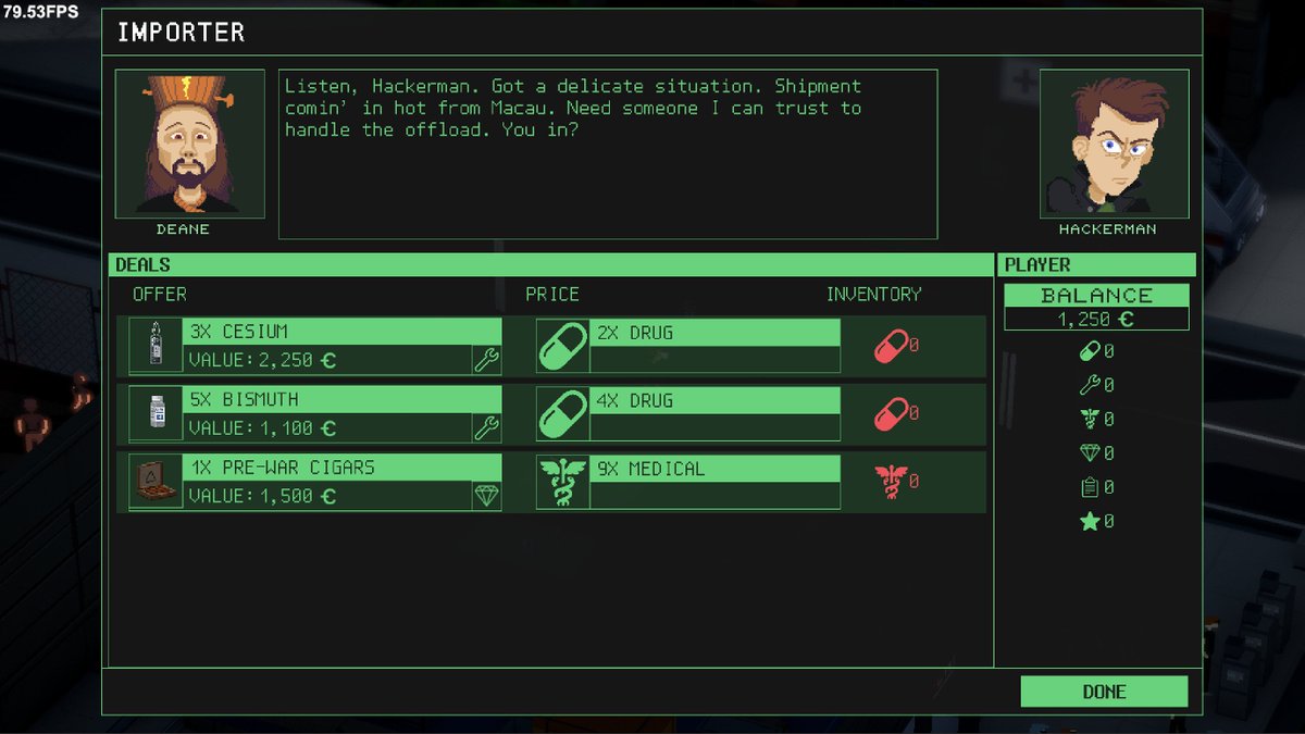 One of my the writing exercises to polish up is the importer shop / deals dialogue. #gamedev #cyberpunk