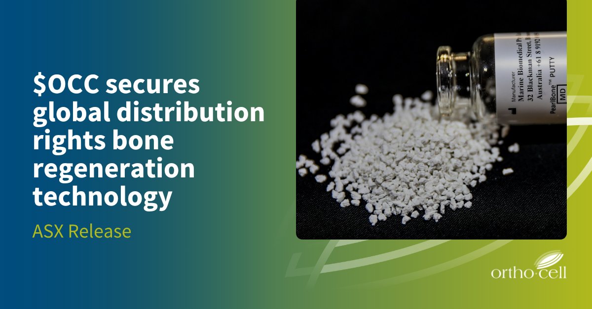 Orthocell has signed an MOU to increase its equity stake in Marine Biomedical for a consideration of AU$1.0 million, securing exclusive first right of refusal over global distribution rights their bone substitute product, PearlBone™. Read the ASX release: bit.ly/4nfX7Jc