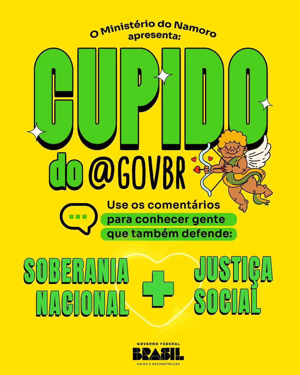 govbr's tweet image. Encontrar a pessoa certa não é fácil. Por isso apresentamos o Ministério do Namoro do Governo do Brasil. Corre lá no nosso Instagram e aproveita esse cupido! 💘
👇
instagram.com/p/DQAfEfAkTNf/
