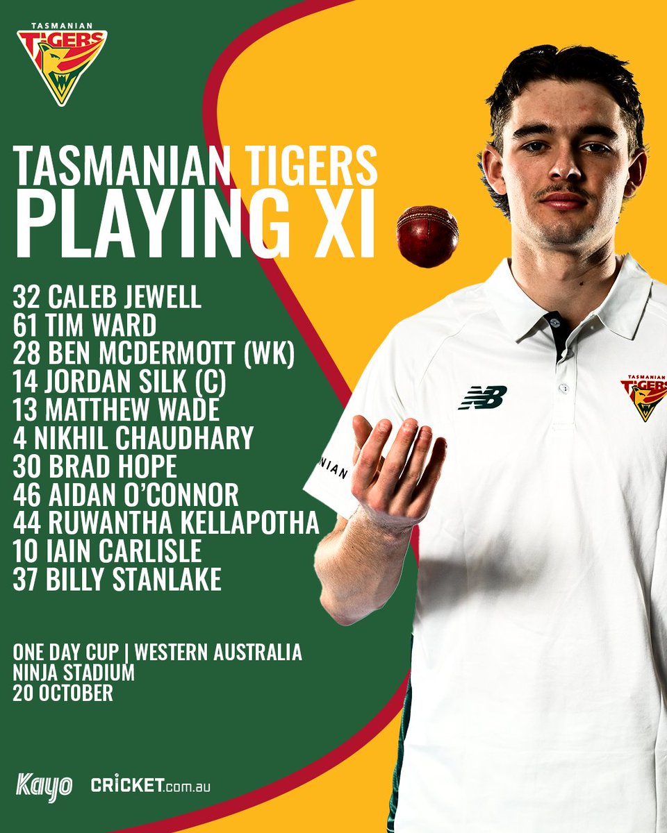 Our playing XI today in Hobart for the One Day Cup.
WA has won the toss and we're bowling first.