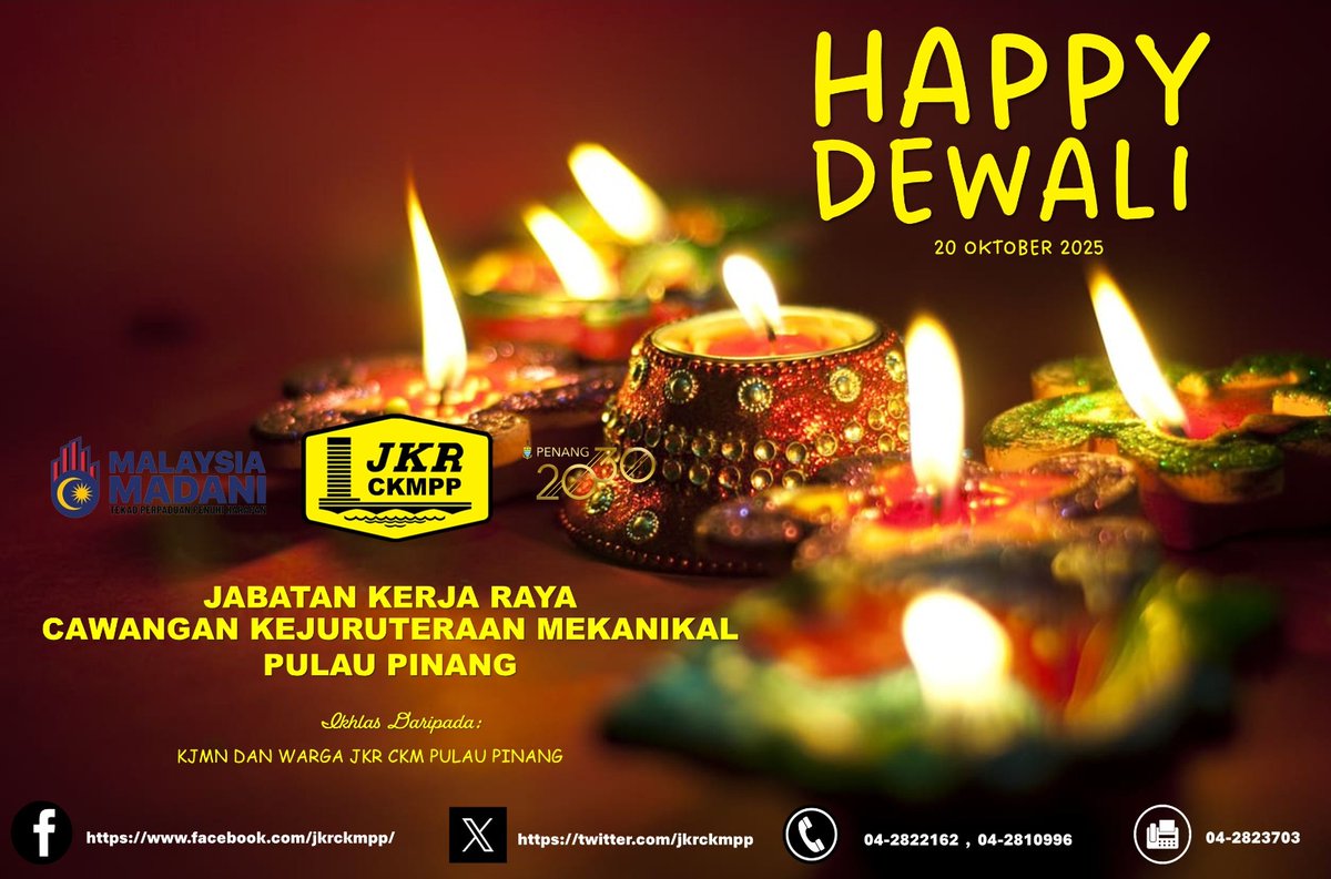 𝑆𝑒𝑙𝑎𝑚𝑎𝑡 𝑀𝑒𝑛𝑦𝑎𝑚𝑏𝑢𝑡 𝐻𝑎𝑟𝑖
𝗗  𝗘  𝗘  𝗣  𝗔  𝗩  𝗔  𝗟  𝗜

𝟐𝟎 𝐎𝐤𝐭𝐨𝐛𝐞𝐫 𝟐𝟎𝟐𝟓

𝑖𝑘ℎ𝑙𝑎𝑠 𝑑𝑎𝑟𝑖𝑝𝑎𝑑𝑎;
Seluruh Warga Kerja
JKR Cawangan Kejuruteraan Mekanikal Pulau Pinang 

#iamJKR
#jkrsynergy
#kitajkr
#JasaKepadaRakyat