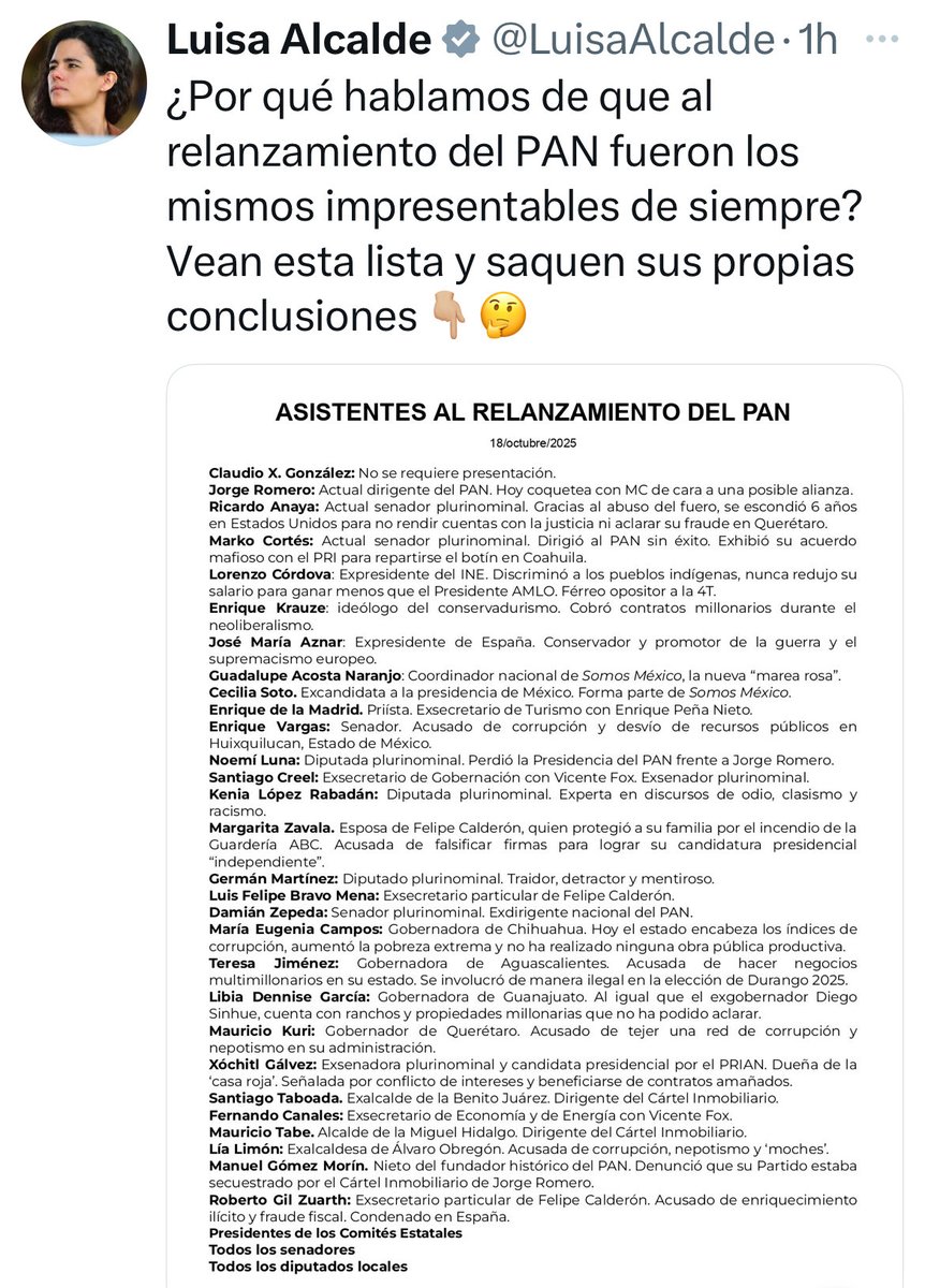 NoemiLuna_Zac's tweet photo. A @LuisaAlcalde le molesta el relanzamiento del PAN… y la malinforman porque yo jamás competí para la dirigencia nacional de mi partido.

Busca distraer de la terrible alza de impuestos a los mexicanos.

Critica a los 'mismos de siempre'. Cuando Morena es el basurero de los demás partidos, con los corruptos de siempre.

Nuestro proyecto les causa miedo, por eso se agandallaron las instituciones, para no permitir el voto libre. 

Saben que el malestar de la gente es real y creciente.
  
¡Nosotros venimos a reconstruir lo que Morena ha destruido!