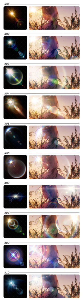 ㅤ
⦁ 렌즈 플레어 효과 세트 

⦁ レンズフレアエフェクトセット

⦁ Lens Flare Effect Set

by 500㎖
ㅤ
assets.clip-studio.com/ja-jp/detail?i…
