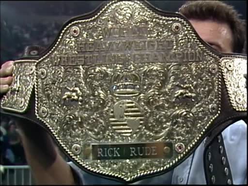 From the NWA World Title to just briefly the "World" Title, to finally being renamed the WCW International Title belt, at the time worn by "Ravishing" Rick Rude.