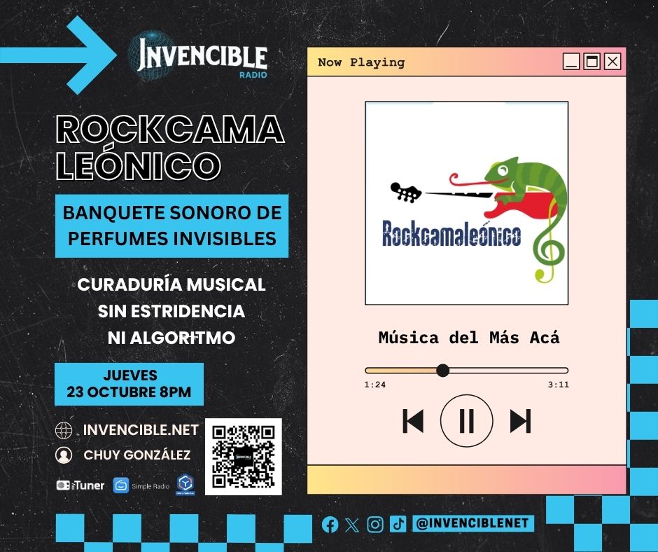 🎧 Este jueves suena #MúsicaDelMásAcá: soul moderno, funk suave y grooves que laten con el pulso del presente
Un jueves tranqui para escuchar más cerca🌙
📻 En vivo 8–10 pm    
🌐invencible.net
MyTuner &amp; TuneIn    
También sonamos en Alexa