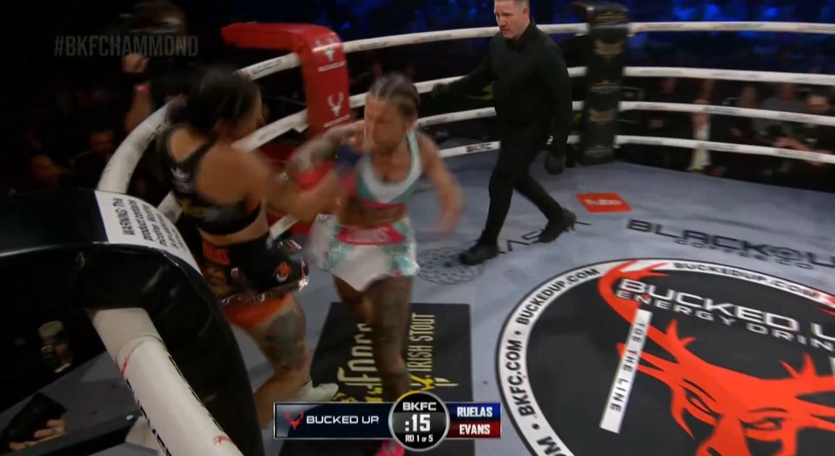 NoahisWDR's tweet photo. @bareknucklefc Fight Night, Hammond, 10/18/2025, fourth fight was Marisol Ruelas vs Brooke Evans. Impressive fighting here, both ladies actually landing body shots! Ruelas used the half tie plumb very well and Evans threw hard straight hands that landed. Solid work from both ladies in round one! When Evans gets Ruelas on the ropes, she throws heavy and hard! Ruelas is a very good inside, dirty boxer. Round two was another tight one, hard to say who is winning this but it’s been very active. Round three saw Ruelas do her best fighting with that half tie plumb again, nailing uppercuts! Evans was good as well, but I’d say Ruelas lost round three. Evans controlled round 4 with brutal attacks against the ropes and a huge overhand right in the middle of the round. No idea who is winning but I’d guess it is two to two and it comes down to round five to decide! These two women just pounded each other all fight long and both were most vicious in round five. Ruelas thinks she won, and Evans corner seems a little dejected. We will see what the judges think. I couldn’t guess who won this, but Evans was way, way, more accurate in her strikes, 71% to 41%! Your winner by SPLIT decision…Brooke Evans….not so sure about this one. I don’t think it’s a horrible decision…I’ll just leave it at that.