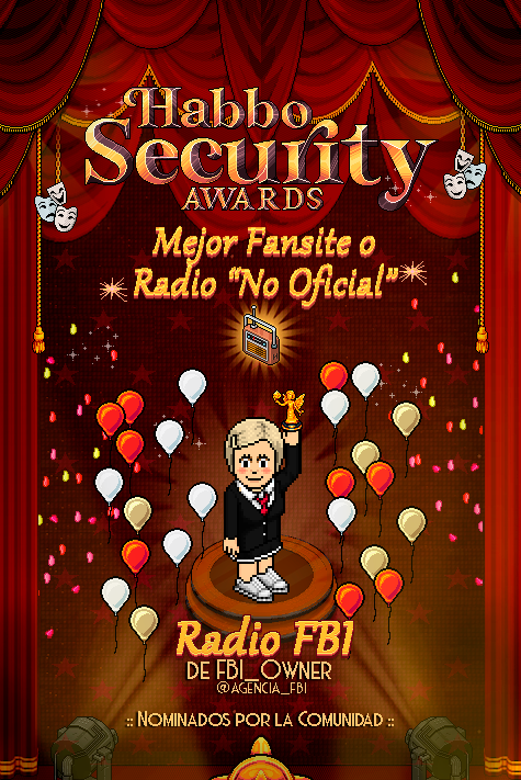 ESHabboSecurity's tweet photo. 🏆10ª CATEGORÍA DE LA COMUNIDAD: "MEJOR FANSITE O RADIO NO OFICIAL"🏆
GANADOR:
Radio FBI (@agencia_fbi)

El ganador/a recibirá un trofeo conmemorativo ¡Enhorabuena!👏 #HabboSecurityAwards2025