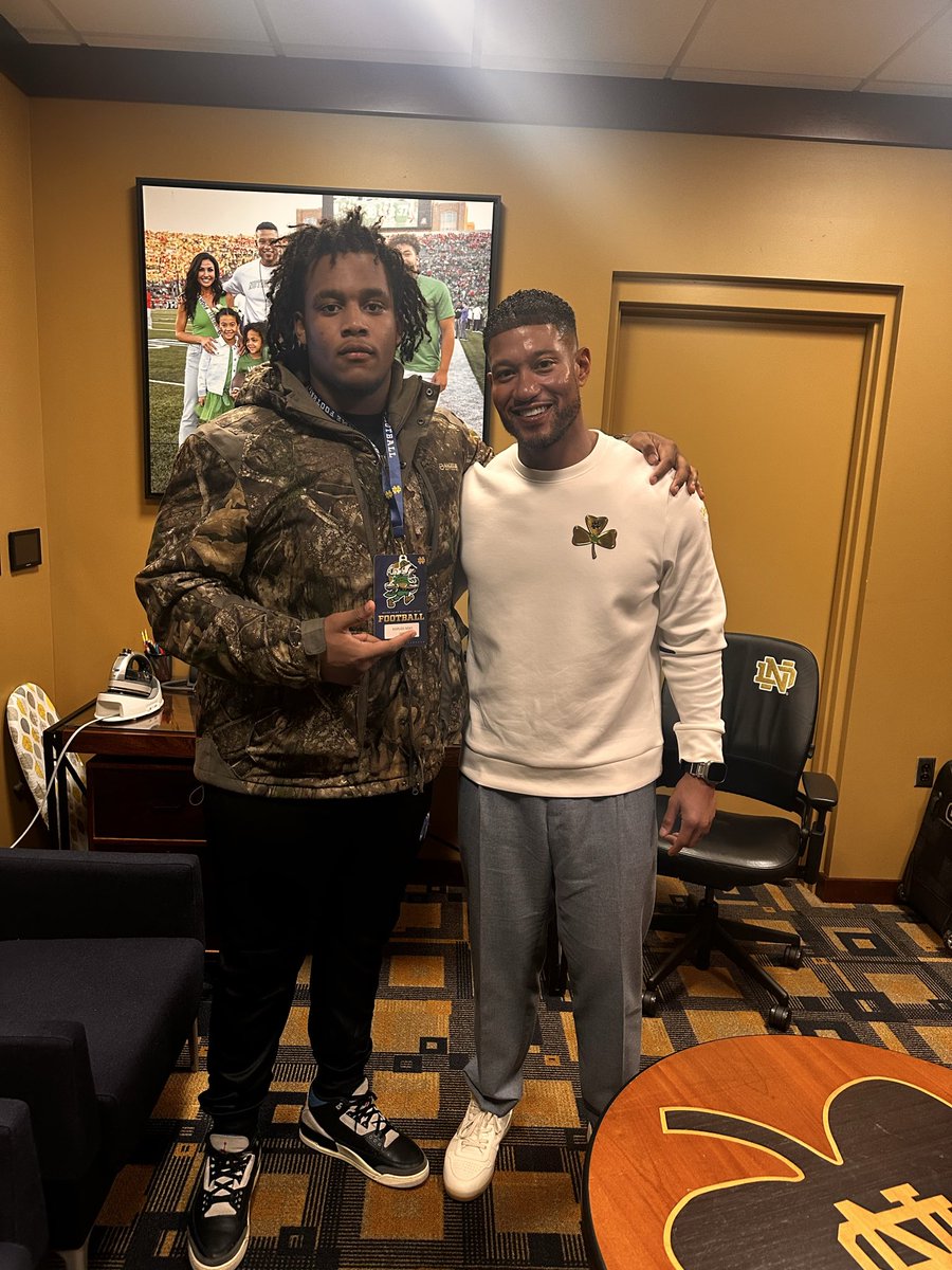 Notre dame was a blast special place down there in South bend ,#Goirish what’s the word?? <a href="/Marcus_Freeman1/">Marcus Freeman</a> <a href="/myraaann/">Myron Tagovailoa-Amosa</a> <a href="/CoachWash56/">Al Washington</a> <a href="/ByKyleKelly/">Kyle Kelly</a> <a href="/NDrecruiting01/">Notre Dame Recruiting</a>