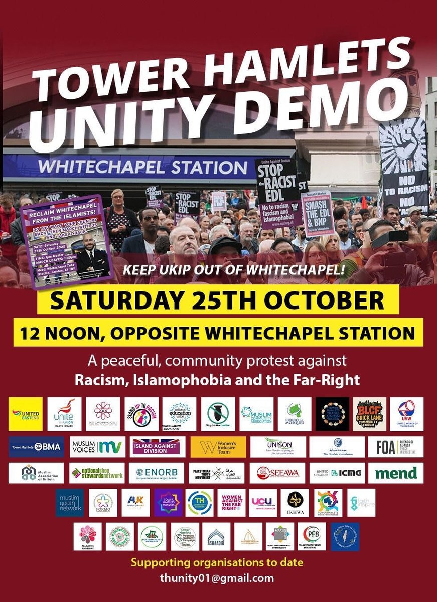 Join us on Saturday in Whitechapel as we continue the East End’s proud history of standing united against racism and prejudice.

From stopping the Blackshirts at the Battle of Cable Street to preventing the EDL marching through our streets, the far right has never succeeded in