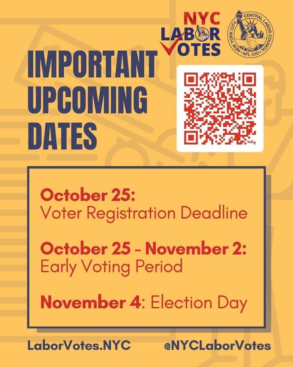 CentralLaborNYC's tweet image. Early voting is coming up! Make your plan to vote! 

#NYCLaborVotes