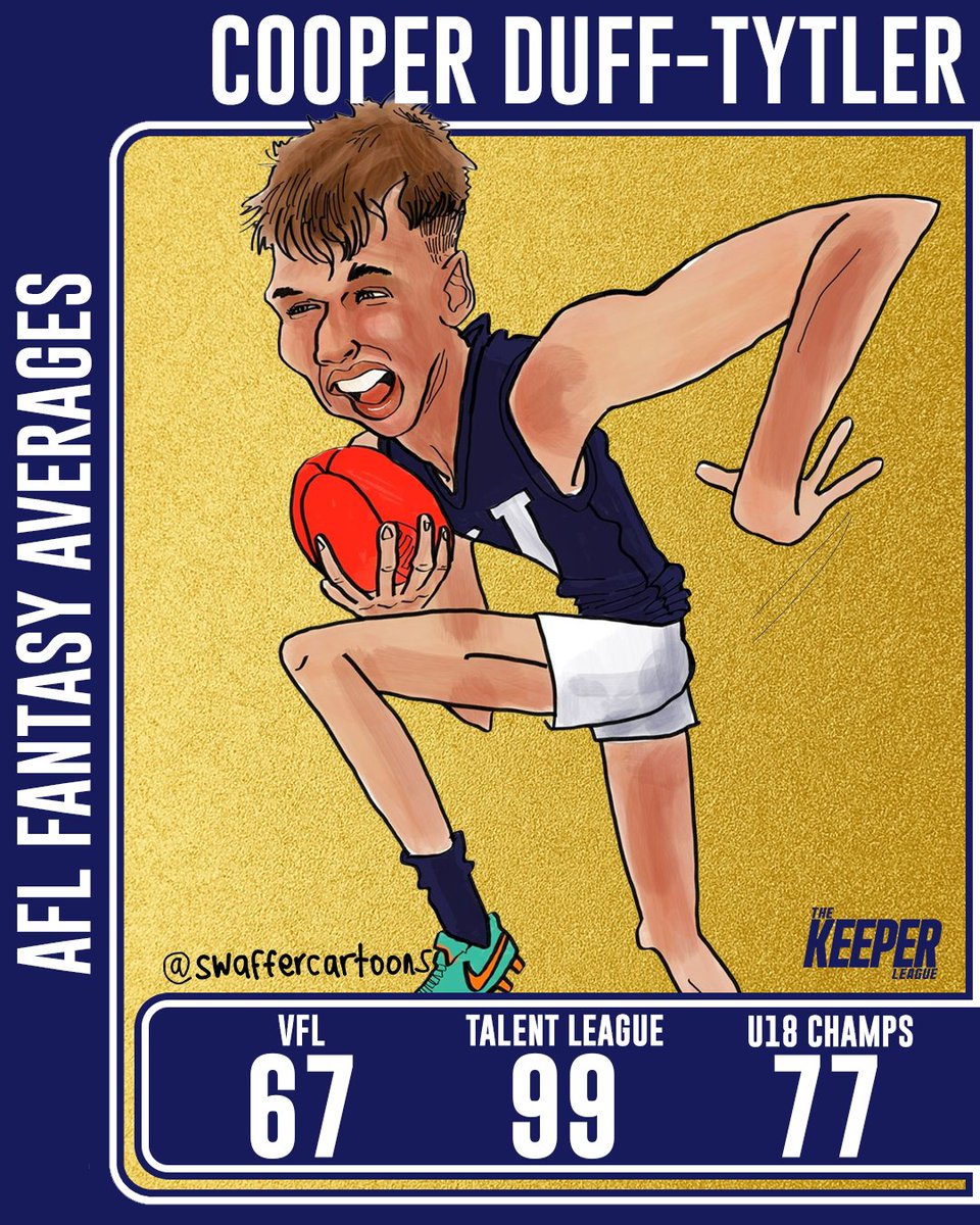 One month until the Draft!

We’re releasing #AFLFantasy data of the draftees starting with Cooper Duff-Tytler, this year’s top ruck prospect.

Averaged 99 in the Talent League, impressed at the U18 Champs and kicked 3 goals in his VFL debut.