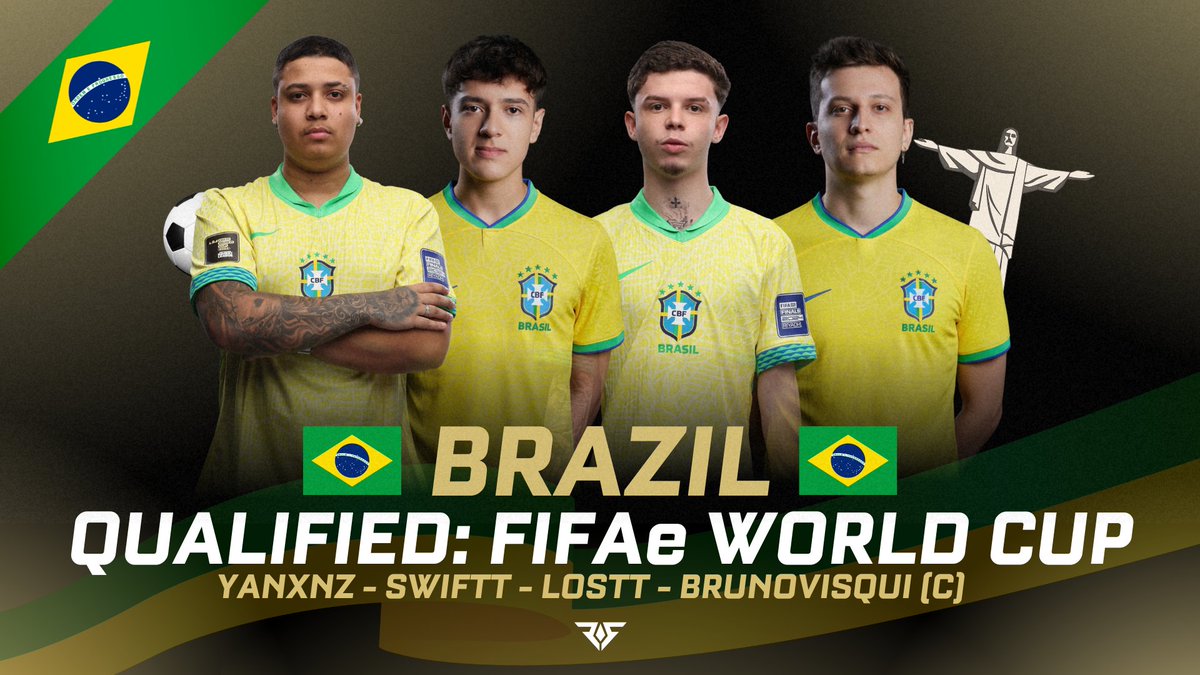 RocketStreet's tweet image. 🇧🇷 BRAZIL IS HEADING TO THE FIFAe WORLD CUP! 

After a dominant run in South America, the Brazilian squad secures their spot at the #FIFAe World Cup 2025 🏆🌎

@yanxnz  • @swifttrl  • @Losttrl  • @Secret_visqui  (C)
⚽️ Brazilian pride at the highest level!