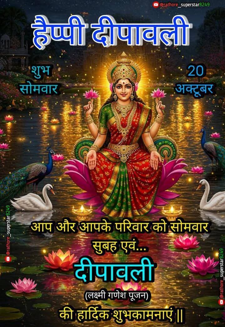 🌺 दीपावली की हार्दिक शुभकामनाएँ 🌺

*दीपज्योतिः परं ब्रह्म दीपज्योतिर्जनार्दनः।*
*दीपो हरतु मे पापं सन्ध्या दीपं नमोऽस्तुते॥*

यह पावन दीपोत्सव हमारे जीवन में
नव प्रकाश, नई ऊर्जा और सौहार्द का संदेश लेकर आए।
आप को दीपावली की हार्दिक शुभकामनाएँ!