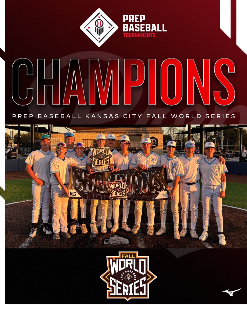 PBTKansasCity's tweet photo. 🏆CHAMPIONS🏆

Congratulations to the 2025 Prep Baseball Kansas City Fall World Series 15u Champions, Team Colorado 2029!!!

#PrepBaseballKC | #FallWorldSeries25 https://t.co/Qoaoer8zMk
