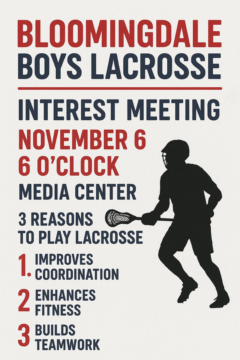 bloomingdalelax's tweet photo. All athletes welcome💪
No experience needed, equipment available for the season 🤘
#bullnation
@BdaleathleticBC @BloomingdaleSHS https://t.co/oGQTPj1IaC