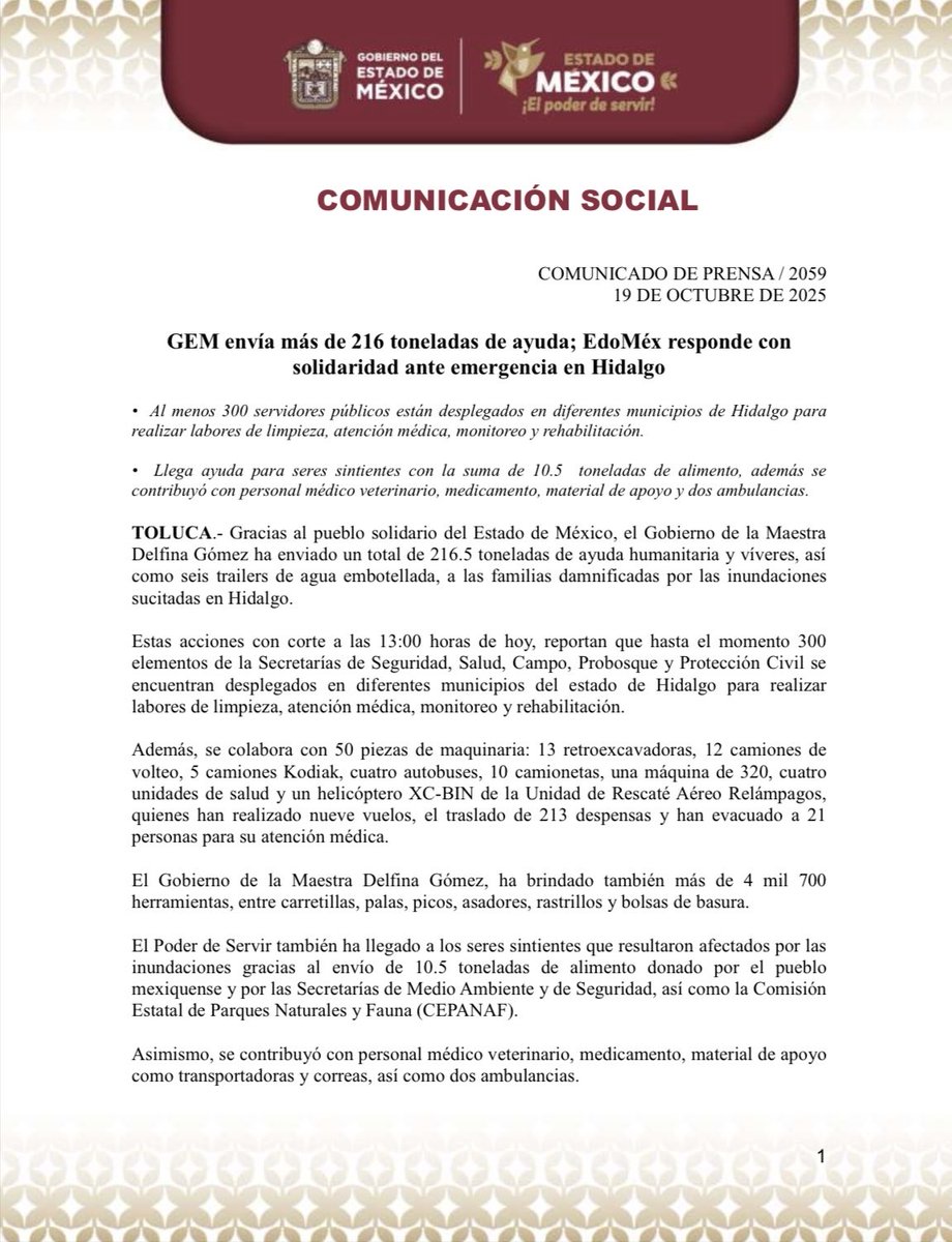 delfinagomeza's tweet image. 🫶🏽 ¡La solidaridad del Pueblo mexiquense es única!
🤝🏽 Más de 216 toneladas de ayuda enviadas a nuestras hermanas y hermanos de Hidalgo.
¡Esto es #ElPoderDeAyudar!
#ElPoderDeServir