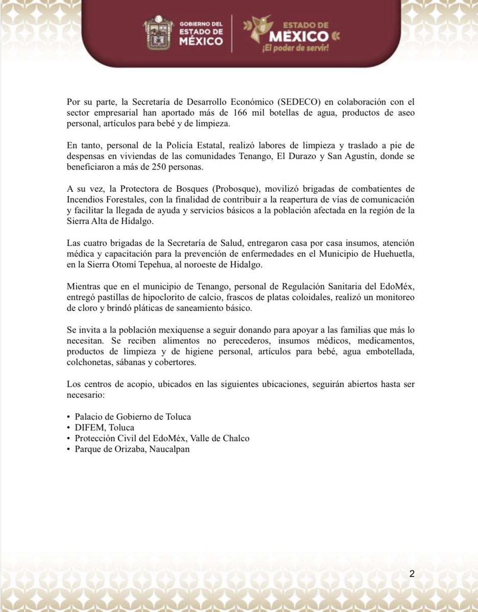 delfinagomeza's tweet image. 🫶🏽 ¡La solidaridad del Pueblo mexiquense es única!
🤝🏽 Más de 216 toneladas de ayuda enviadas a nuestras hermanas y hermanos de Hidalgo.
¡Esto es #ElPoderDeAyudar!
#ElPoderDeServir