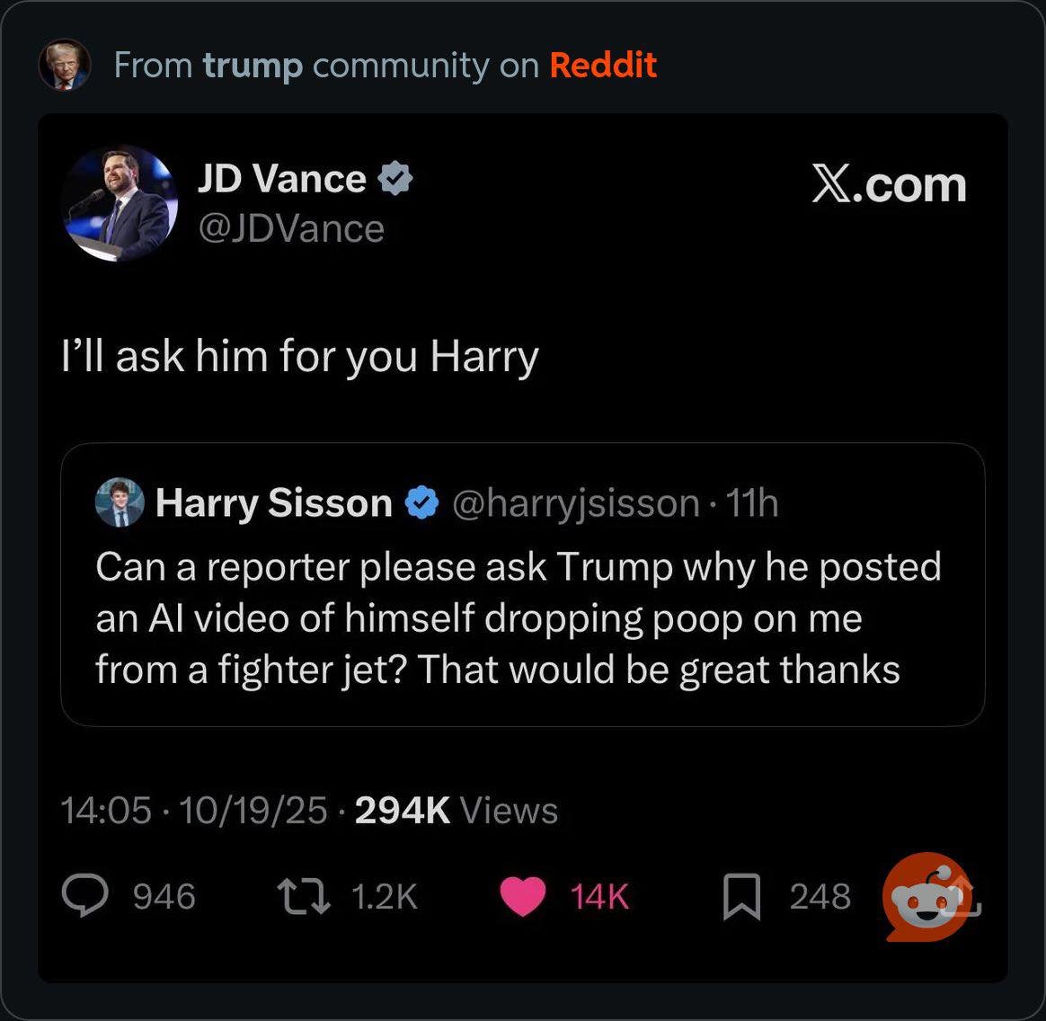 Priceless! JD Vance really making Harry’s day… or ruining it. Hard to tell which! 😆