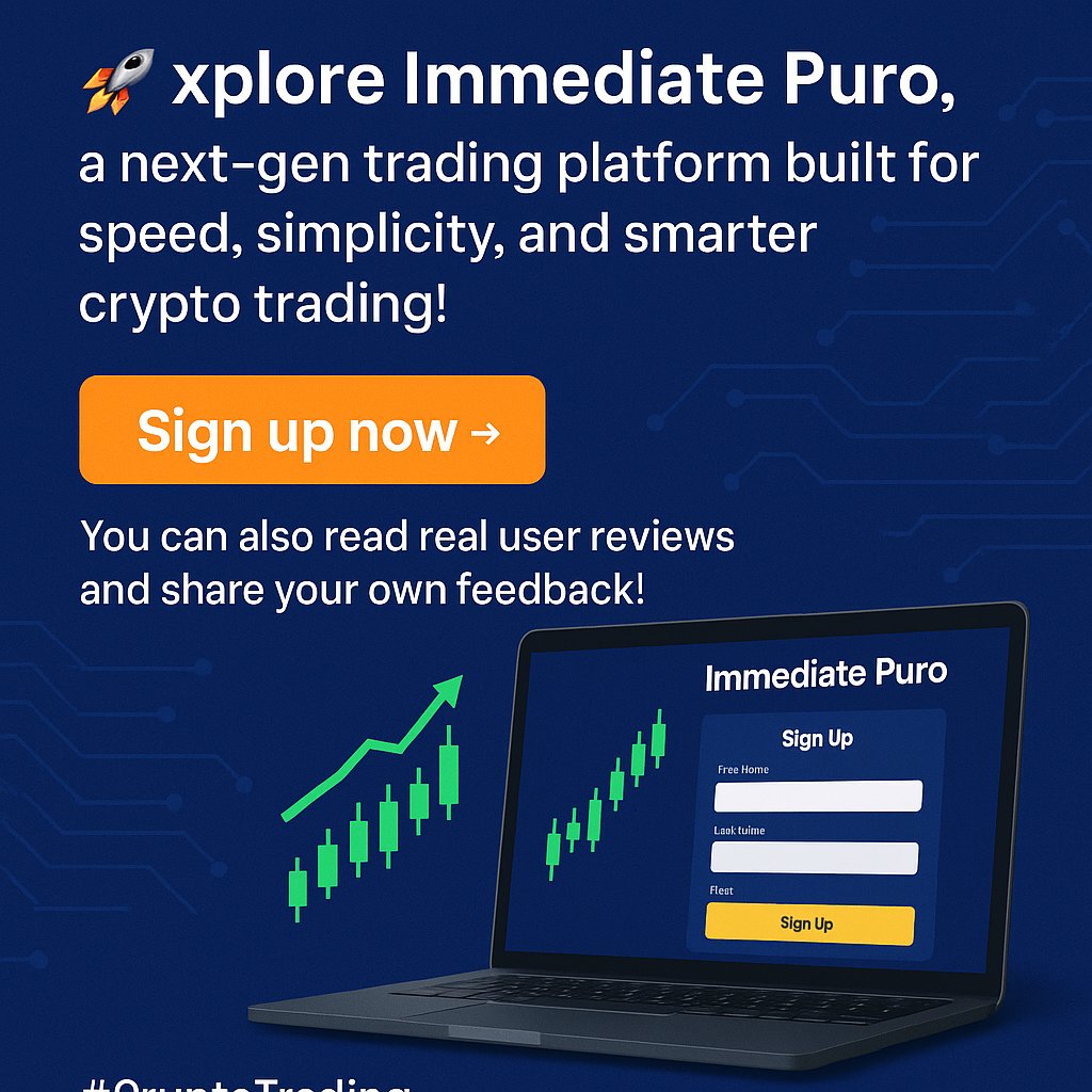 CrptoTradingBot's tweet image. 🚀 Explore Immediate Puro, a next-gen trading platform built for speed, simplicity, and smarter crypto trading!
👉 Sign up now
 to start your journey. You can also read real user reviews and share your own feedback! 💬
#CryptoTrading #ImmediatePuro #CryptoTradingBot