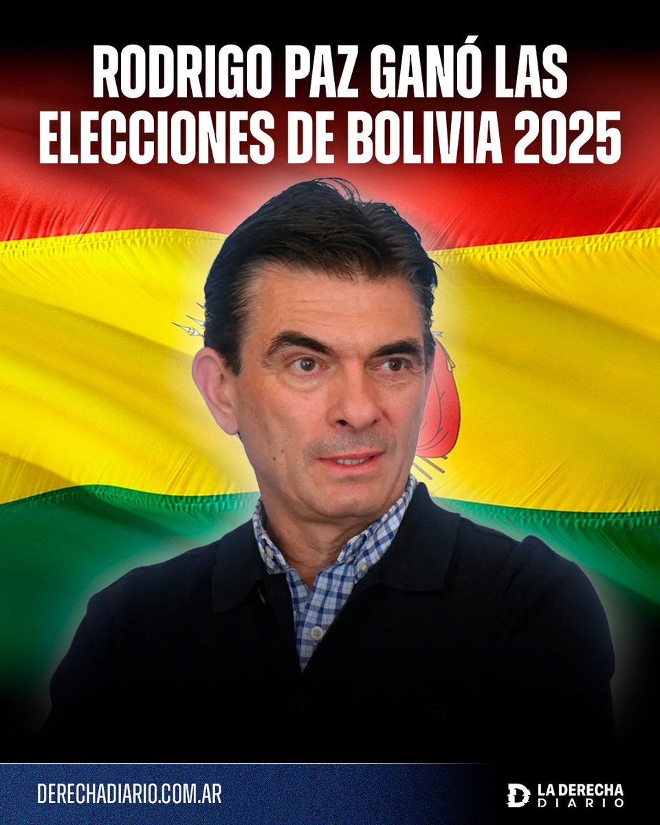 🇧🇴 | #URGENTE El populista de centroderecha Rodrigo Paz ganó las elecciones de Bolivia y será el primer presidente boliviano no izquierdista desde 2006, poniendo fin a casi 20 años del narco socialismo de Evo Morales y Luis Arce.