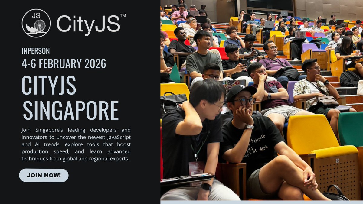 cityjsconf's tweet image. We are coming back to #Singapore in 2026, we lots of great talks, workshops, great speakers! 

Get your ticket now, and set your calendars
4-6 February 2026

singapore.cityjsconf.org