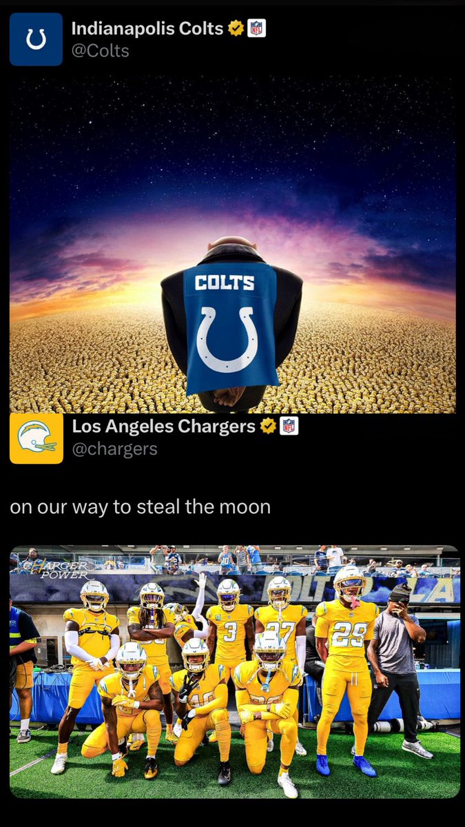 MLFootball's tweet photo. THE #COLTS WITH THE TWEET OF THE YEAR.

GRU AND THE STOLEN MOON.

OH MY 💀💀💀 https://t.co/tFC3DLRigz