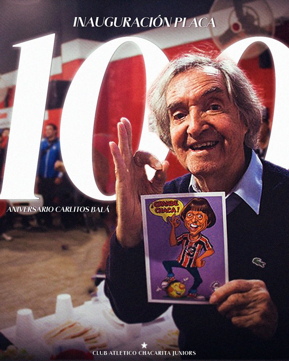 ¡Un gestito de amor para Carlitos! ❤️

En el marco de los 100 años del nacimiento de Carlitos Balá, invitamos a todos los socios, socias y vecinos a participar de la inauguración de una placa conmemorativa en su honor.

📅 Miércoles 22 de octubre
🕡 18.30 horas
📍 Sede Social –