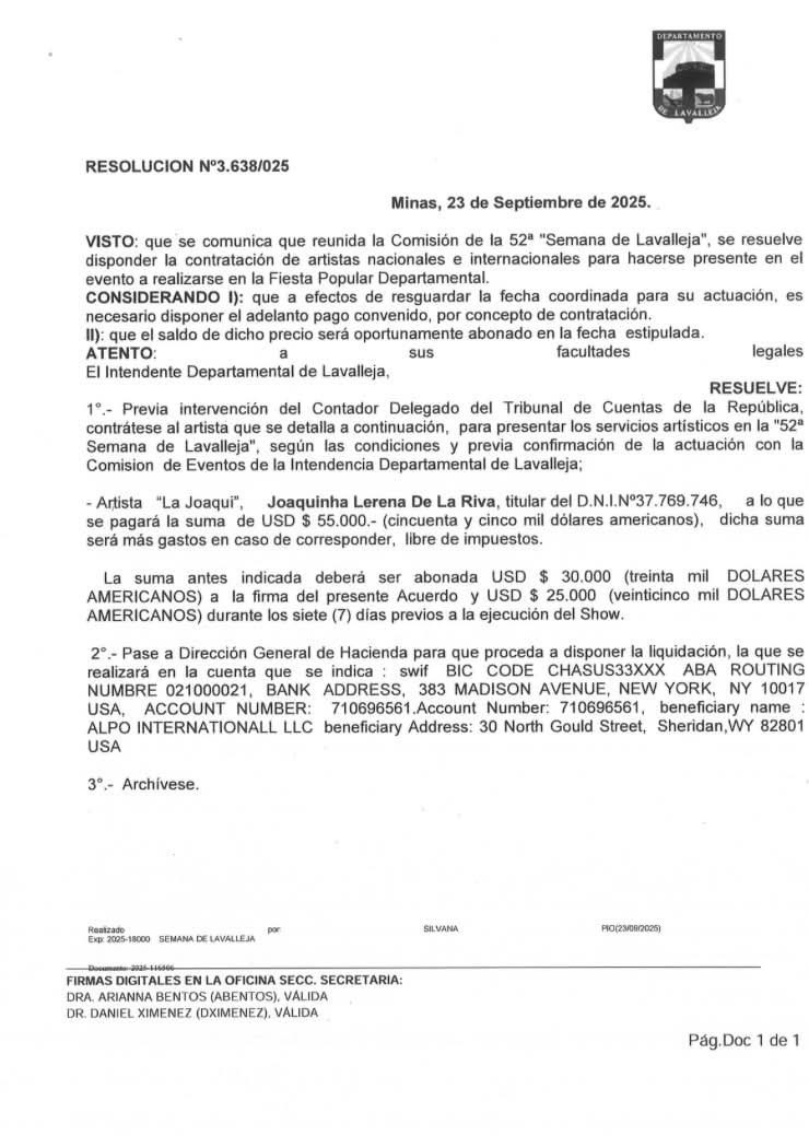 55 mil dólares le costó la Joaqui a Lavalleja.
No fue el único gasto. 
Lo peor es que canta tumbero. Después nos quejamos de normalizar narcos . 
Llegó el FA a Lavalleja y se nota .