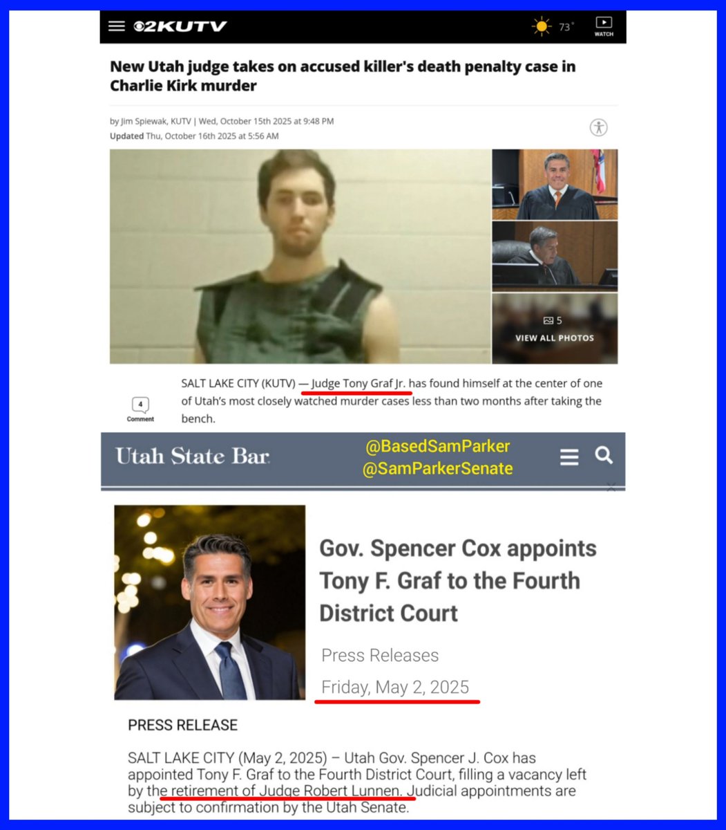 BasedSamParker's tweet image. BREAKING NEWS, TYLER ROBINSON TRIAL: Tony Graf, the judge selected to preside over the Charlie Kirk assassination trial—and the judge he replaced, Robert Lunnen—were both the subject of unique Google searches from israeli IP addresses BEFORE the assassination (July 26 & May 15,…