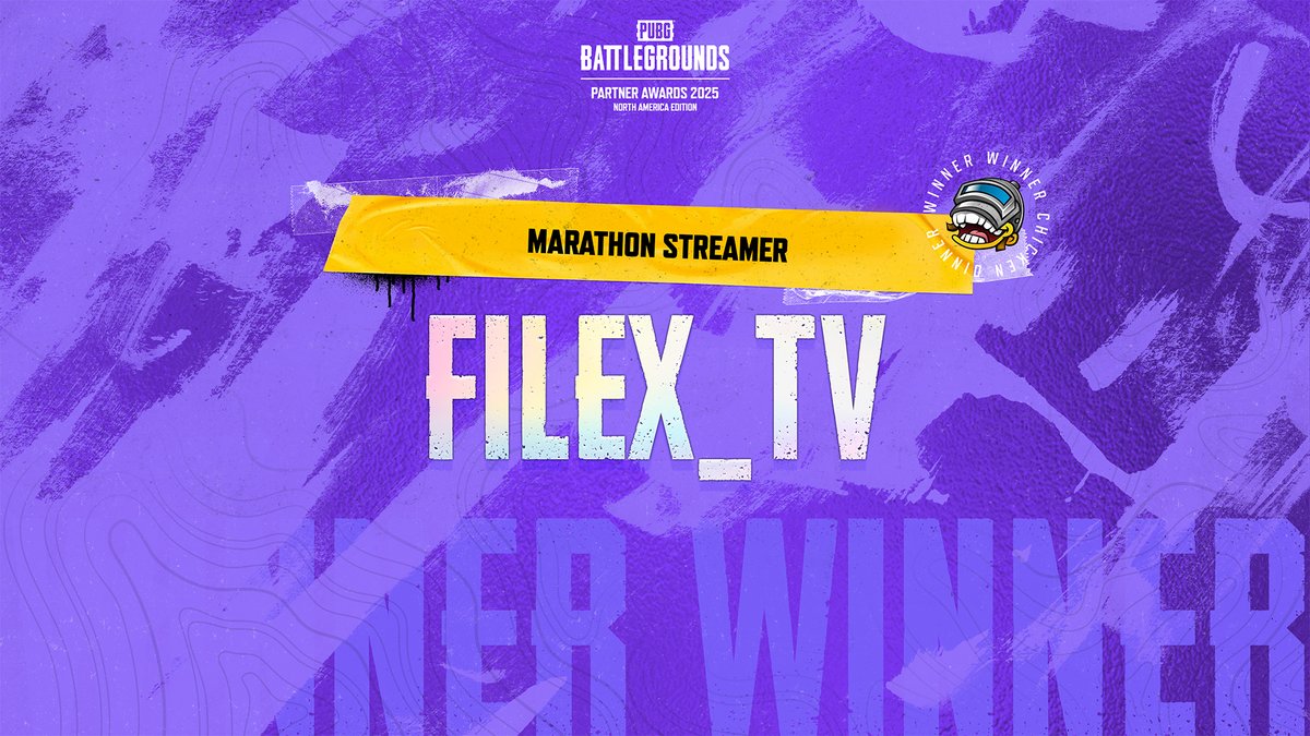 <a href="/c_dome/">carol domenicucci</a> 🏆 𝗖𝗮𝘁𝗲𝗴𝗼𝗿𝘆: 𝗠𝗮𝗿𝗮𝘁𝗵𝗼𝗻 𝗦𝘁𝗿𝗲𝗮𝗺𝗲𝗿 🏆

Partners put in serious hours behind the stream, and this award celebrates the one who’s gone the distance.

With an incredible 𝟵𝟲𝟯 𝗵𝗼𝘂𝗿𝘀 of PUBG streamed this year, the award goes to… <a href="/FileX_Gaming/">FileX __TV</a>!