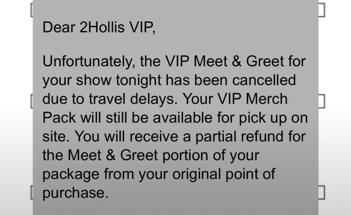 BoyliifeBase's tweet image. Tonight’s 2hollis “The Star Tour” meet and greet has been cancelled tonight due to travel delays.