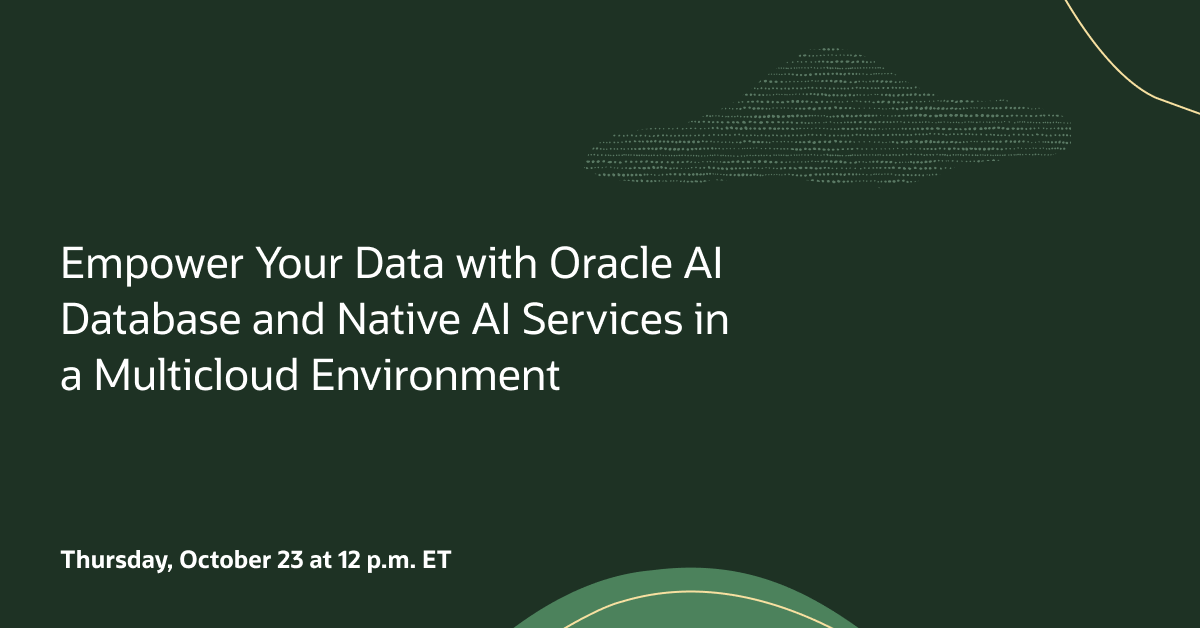 OracleDatabase's tweet image. Unlock the power of Oracle AI Database across leading cloud hyperscalers. Discover how to seamlessly integrate data and build high-impact AI solutions for semantic search, fraud detection, quality control, and more. Register: social.ora.cl/6015AN1OJ
