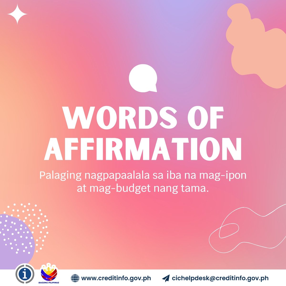 creditinfogovph's tweet image. 💬 𝘼𝙣𝙤 𝙖𝙣𝙜 𝙡𝙤𝙫𝙚 𝙡𝙖𝙣𝙜𝙪𝙖𝙜𝙚 𝙢𝙤 𝙥𝙖𝙜𝙙𝙖𝙩𝙞𝙣𝙜 𝙨𝙖 𝙛𝙞𝙣𝙖𝙣𝙘𝙚𝙨 𝙢𝙤?

Tandaan, ang pangangalaga sa iyong pananalapi ay pangangalaga mo na rin sa iyong sarili at sa iyong buong pamilya. 

#KnowYourCreditScore
