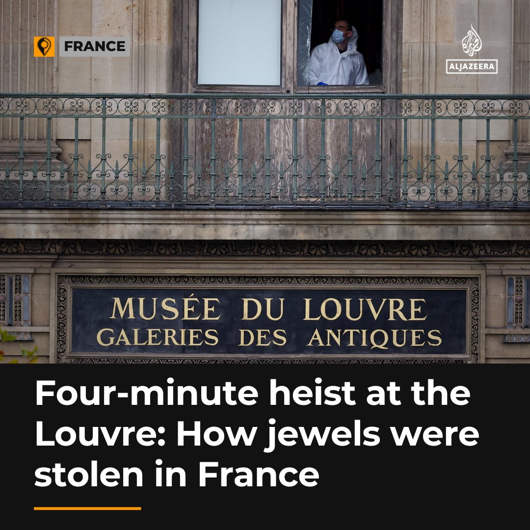 Thieves used an extendable ladder and motorbikes to steal eight precious items from the Louvre’s Apollo Gallery in France aje.io/39hb8m