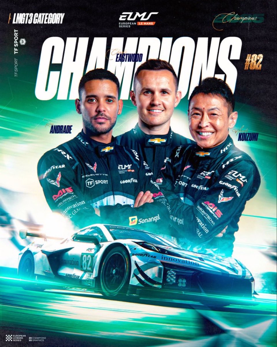 Charlie Eastwood, Rui Andrade, Hiroshi Koizumi &amp; #82 TF Sport Corvette Z06 GT3.R team started on pole, won the season ending Four Hours of Portimão in exciting last lap and clinched the 2025 driver &amp; team championship in LMGT3 class in European Le Mans Series. Plus, they secured