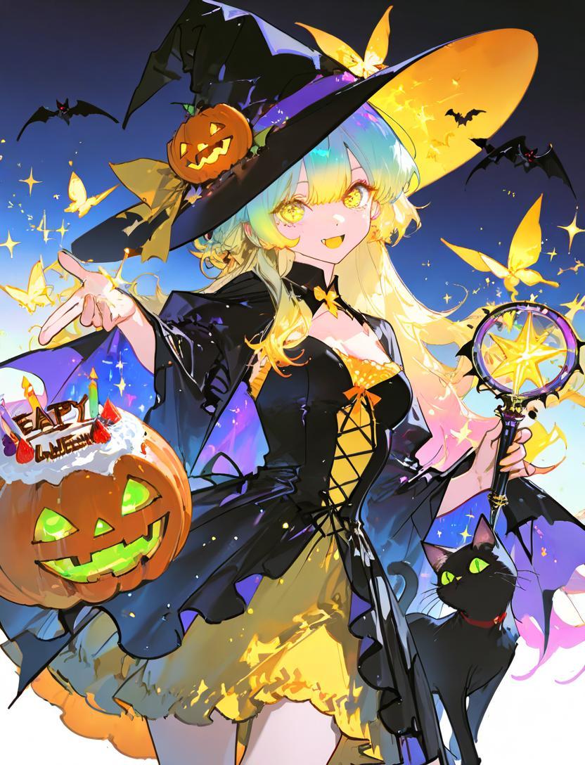 #ハロウィンブロカント

ほいっ！ケーキいっちょあがりっ✨

あと1枚と悩みに悩んでこちらに(*´Д｀*)
魔女っ子がほいっとケーキを出現させる図。笑

Spellai
天才モード
〈 スタイル×テーマ 〉
イラスト下書き×ドーパミンカラー(ベクターイエロー×ベクターパープル)
(言葉のみでの注文)
