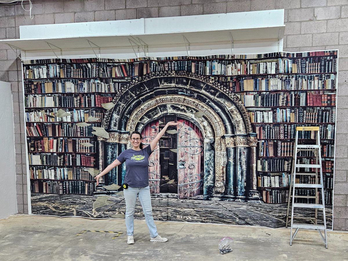 JMcCannWriter's tweet image. Can't wait to break out this gigantic, magical backdrop again for the book festival. This photo doesn't do it justice. Save the date and come see for yourself! 5/3/2026 azauthorbookfestival.com #downtownPhoenix #freeevent #authortalks #booksignings #fundraiser #autismawareness