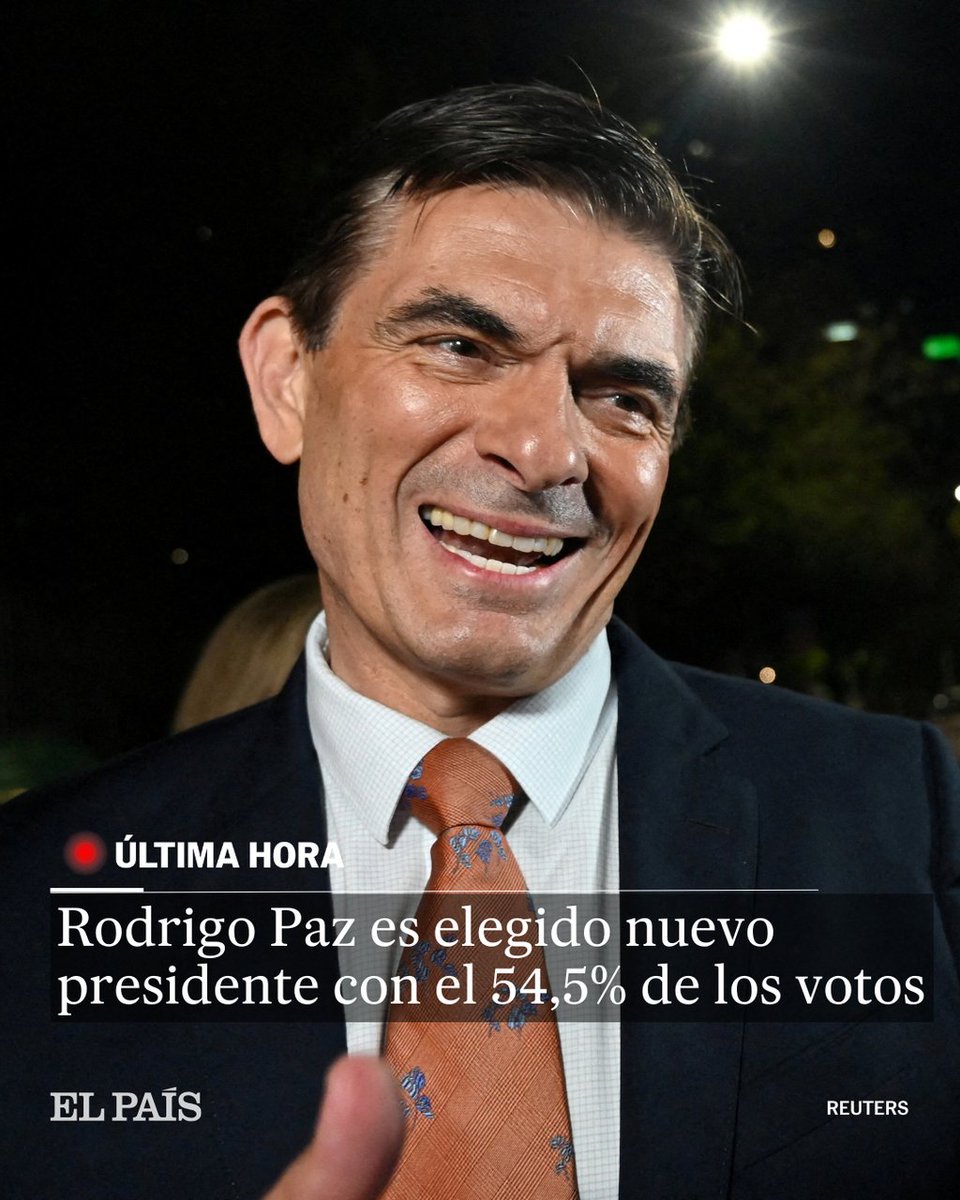 🇧🇴🗳️ #EleccionesBolivia | Según el conteo rápido del Tribunal Supremo Electoral, el Partido Demócrata Cristiano de Rodrigo Paz sumó el 54,5% de los votos, frente al 45,5% del expresidente conservador Jorge Tuto Quiroga dozz.es/80vwd49