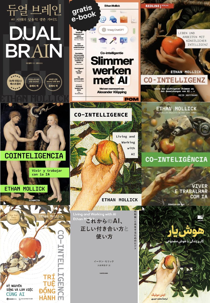 emollick's tweet image. AI resources I work on that might be useful:
My NY Times bestseller, Co-Intelligence (now in 19 languages!): penguinrandomhouse.com/books/741805/cā¦
The Generative AI Lab at Wharton (free prompts & research): gail.wharton.upenn.edu/research-and-iā¦
OneUsefulThing, my free newsletter: oneusefulthing.org